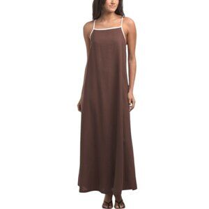 RHAPSODY Made In Italy Linen Blend Sleeveless 3d Maxi Dress